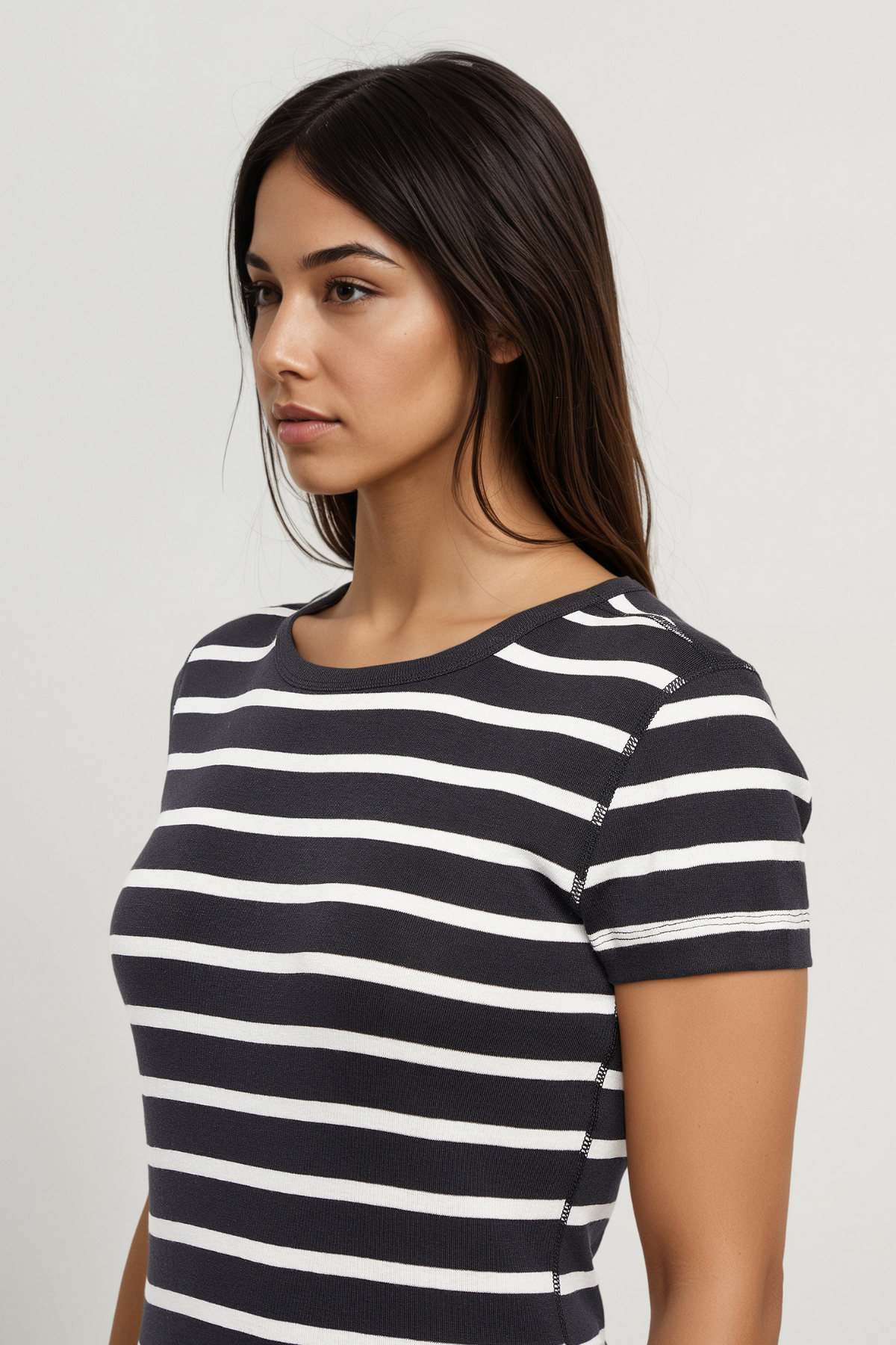 Crew-Neck Short Sleeve Tee | Black Beauty Mel Stripes