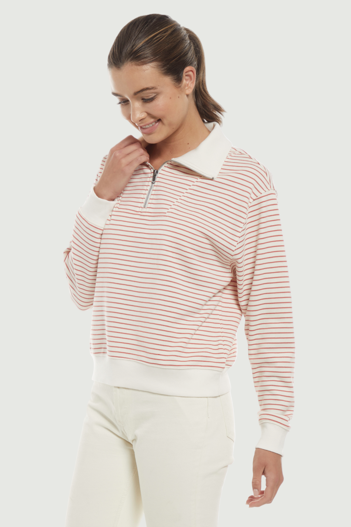 Marty Pullover | Egret Dusty Cedar Stripe