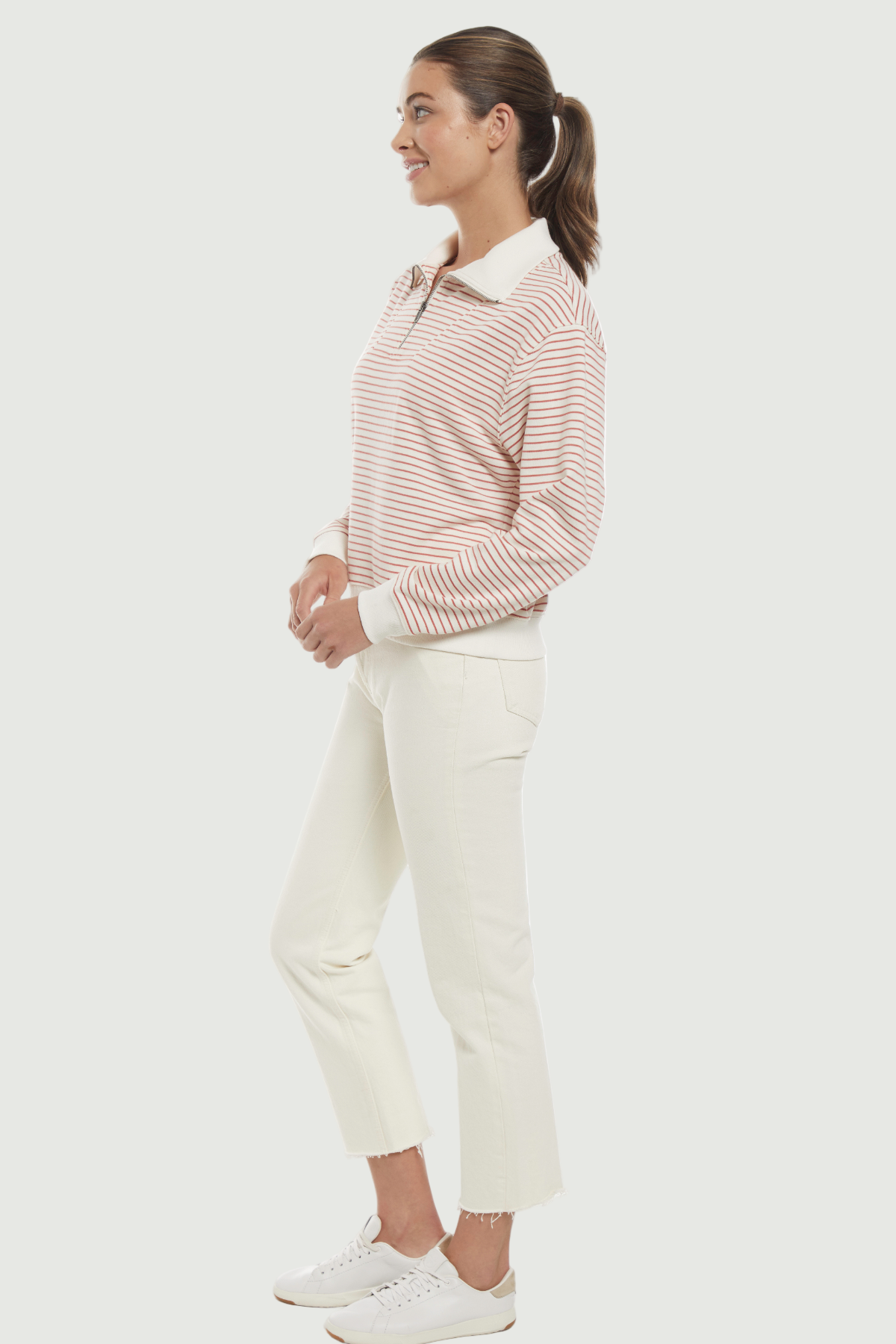 Marty Pullover | Egret Dusty Cedar Stripe