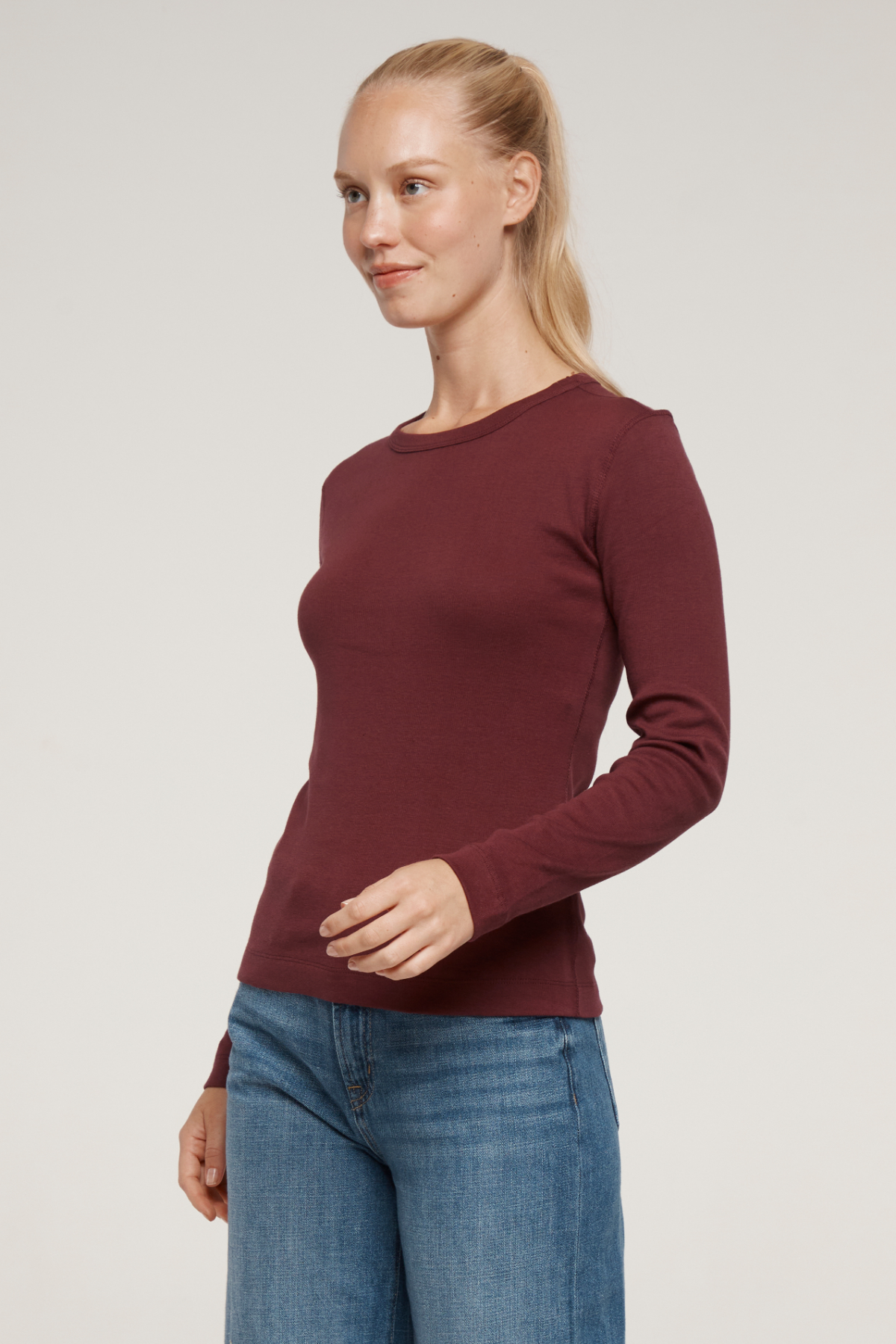 Ribbed Crew-Neck Long Sleeve Tee | Fig