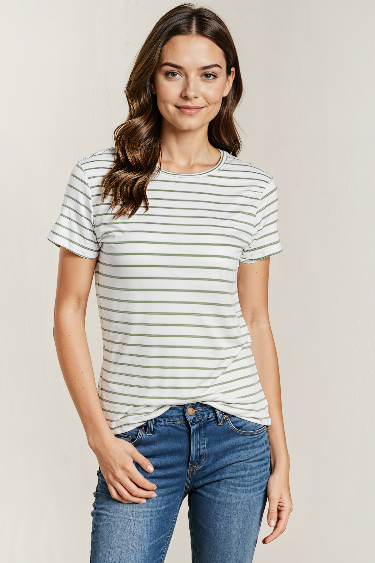 Rib Crew Stripe Tee | Hedge Green Stripe