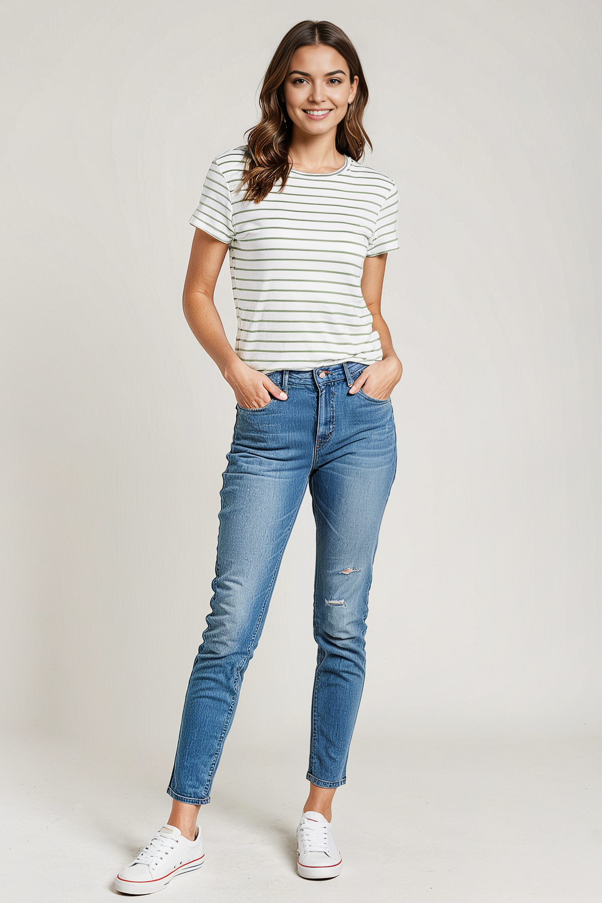 Rib Crew Stripe Tee | Hedge Green Stripe