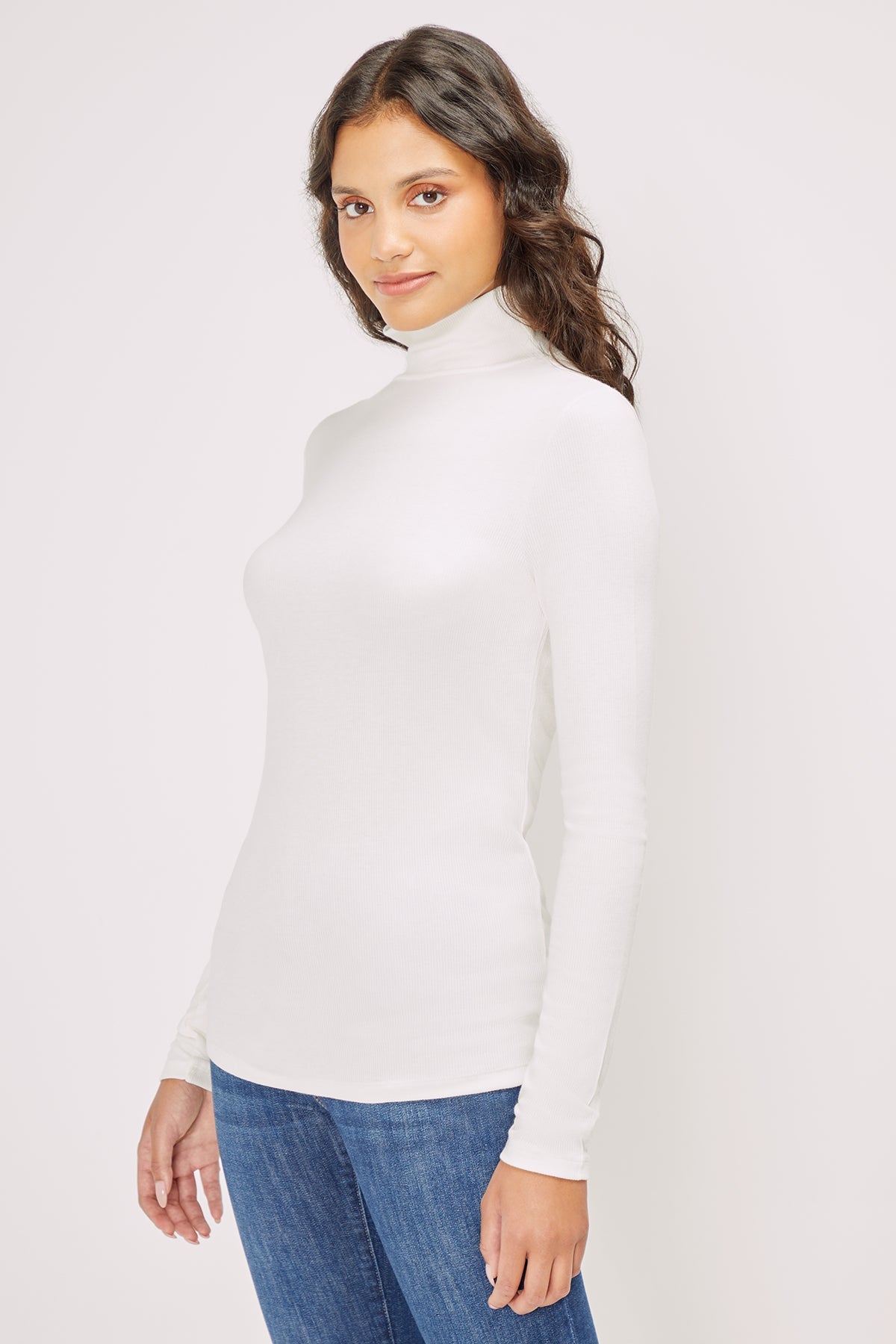 Linda Mock Neck Long Sleeve Snow White – Three Dots