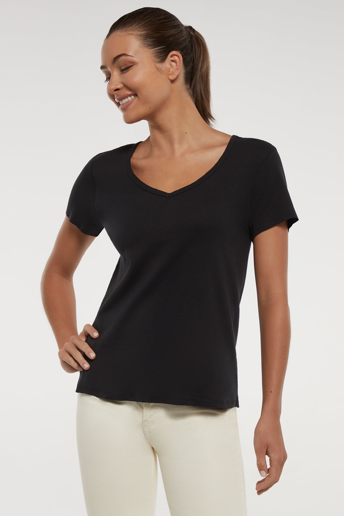 V-Neck Short Sleeve Tee | Black