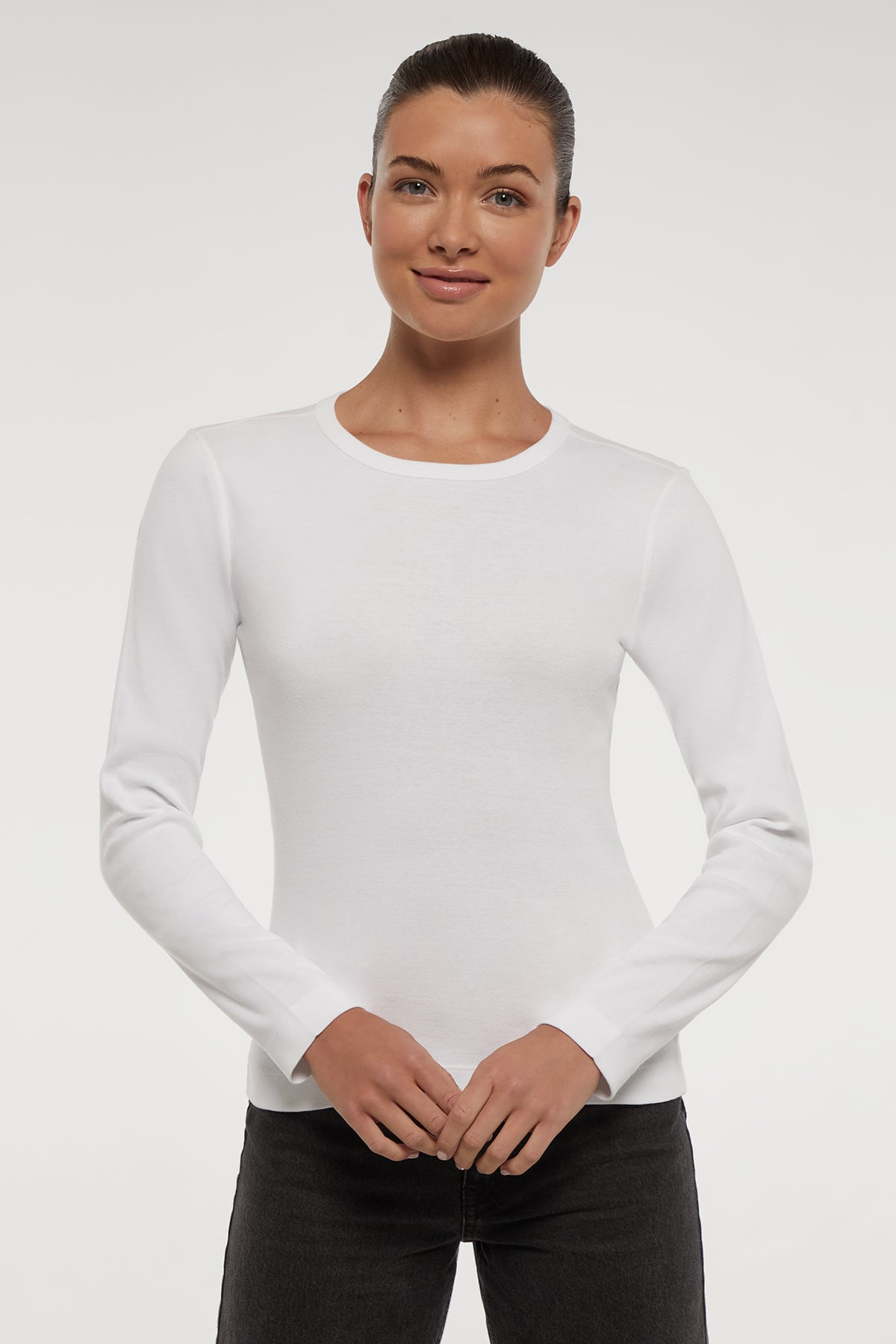 Ribbed Crew-Neck Long Sleeve Tee White – Three Dots