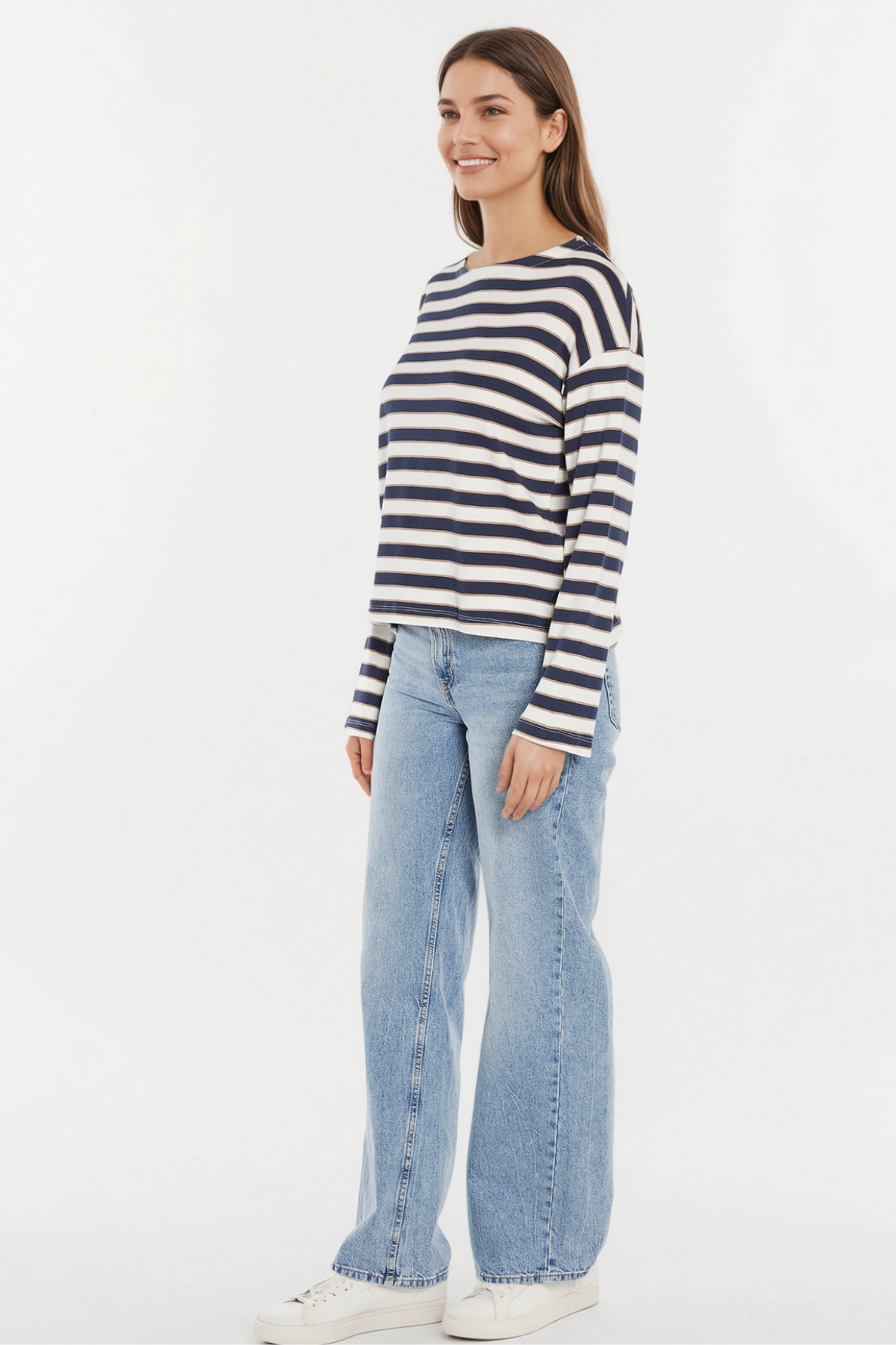 Rumi Long Sleeve Tee | Navy Egret Stripe