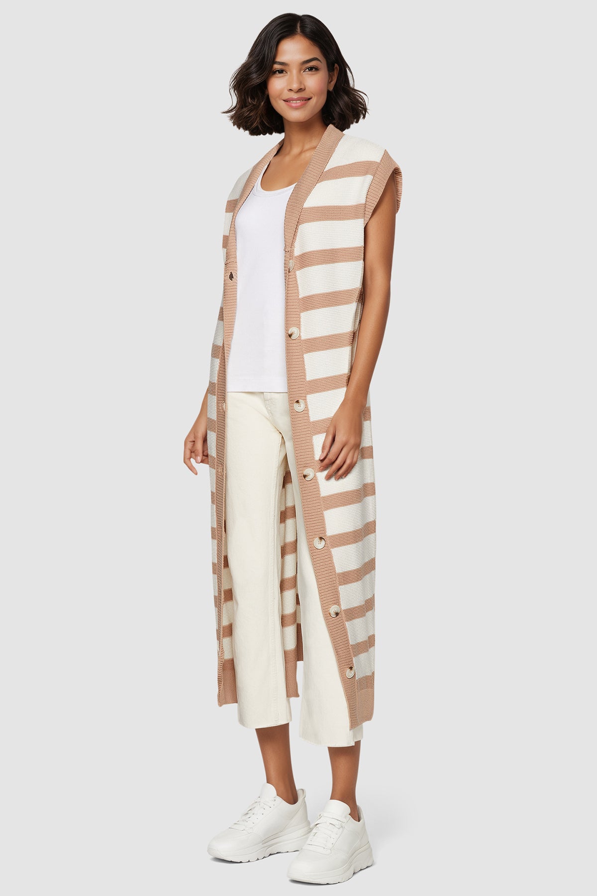Mackenzie Duster Knit Sweater Dress Light Taupe Classic Stripe / S Mackenzie Duster Knit Sweater Dress Light Taupe Classic Stripe / S