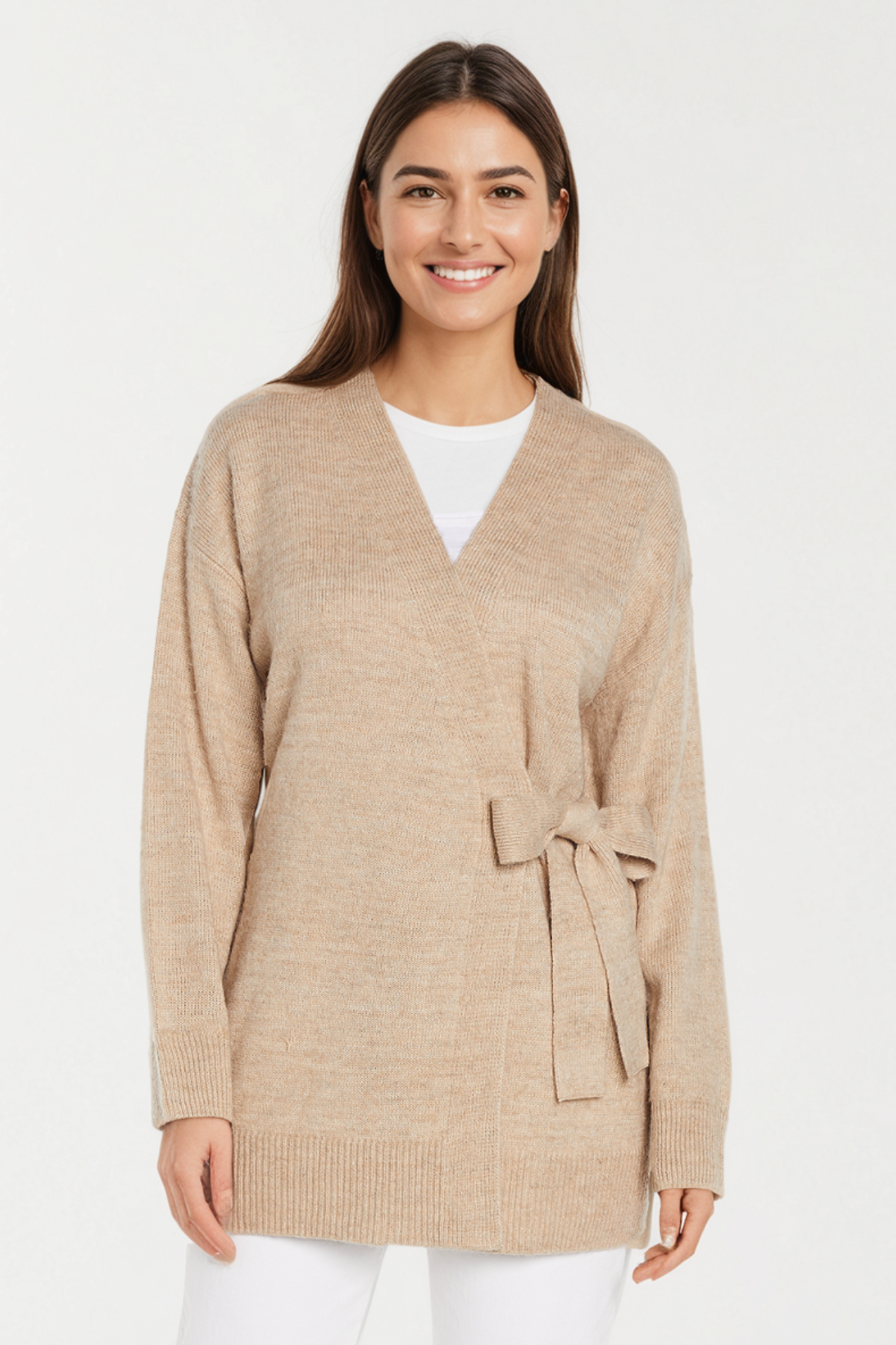 Jo Wrap Cardigan | Heather Oatmeal– Three Dots Jo Wrap Cardigan | Heather Oatmeal– Three Dots