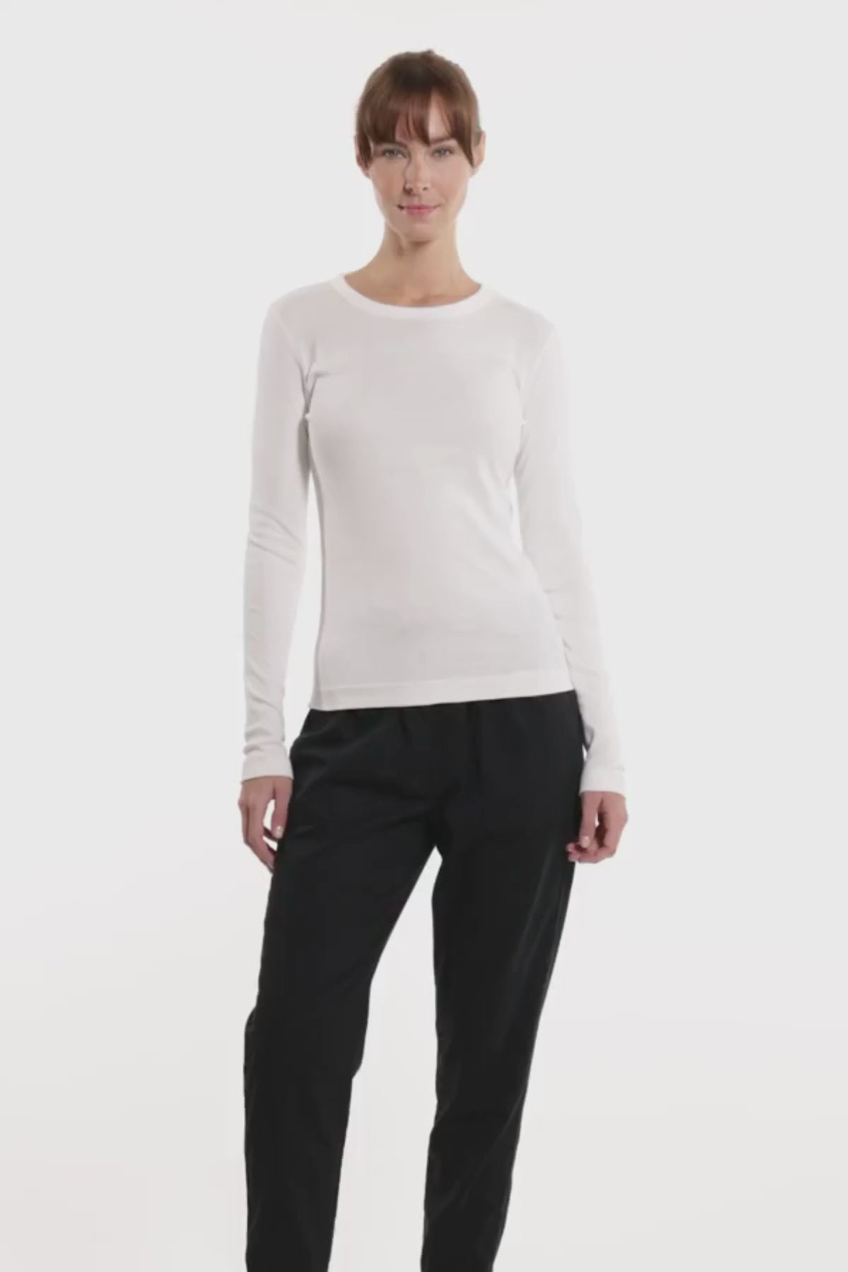 Essential Heritage Knit Crew-Neck Long Sleeve Tee | White