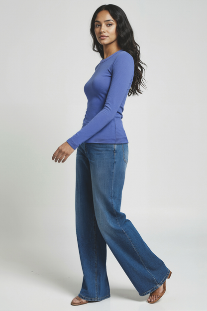 Ribbed Crew-Neck Long Sleeve Tee | Coastal Fjord