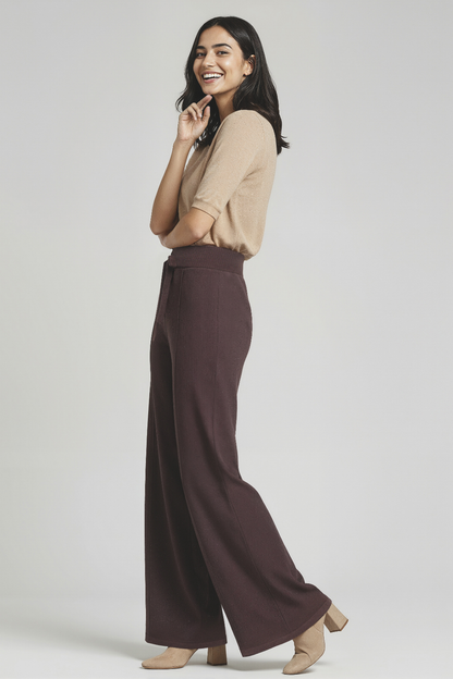 Ally Wide Leg Pant | Heather Black Coffee