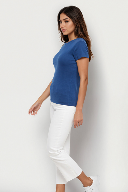 Crew-Neck Short Sleeve Tee | Navy Peony