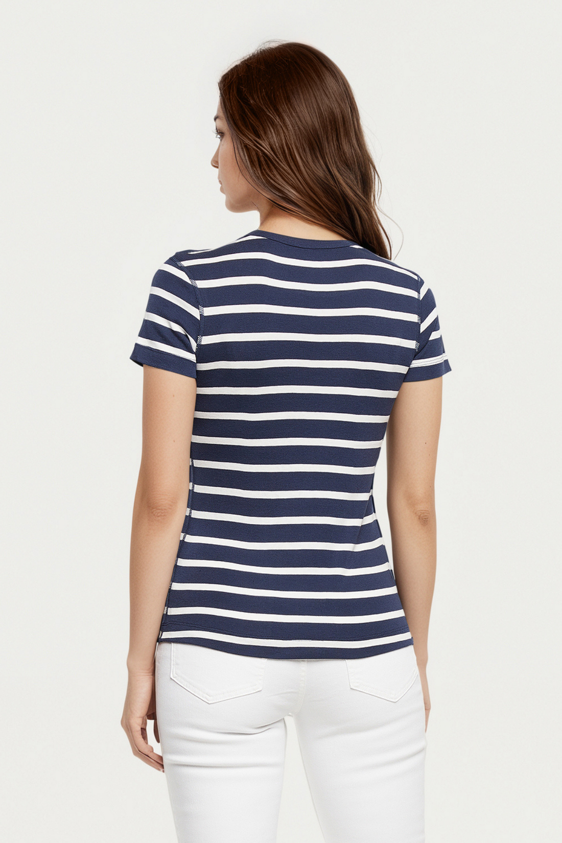 Crew-Neck Short Sleeve Tee | Navy Blazer Mel Stripes