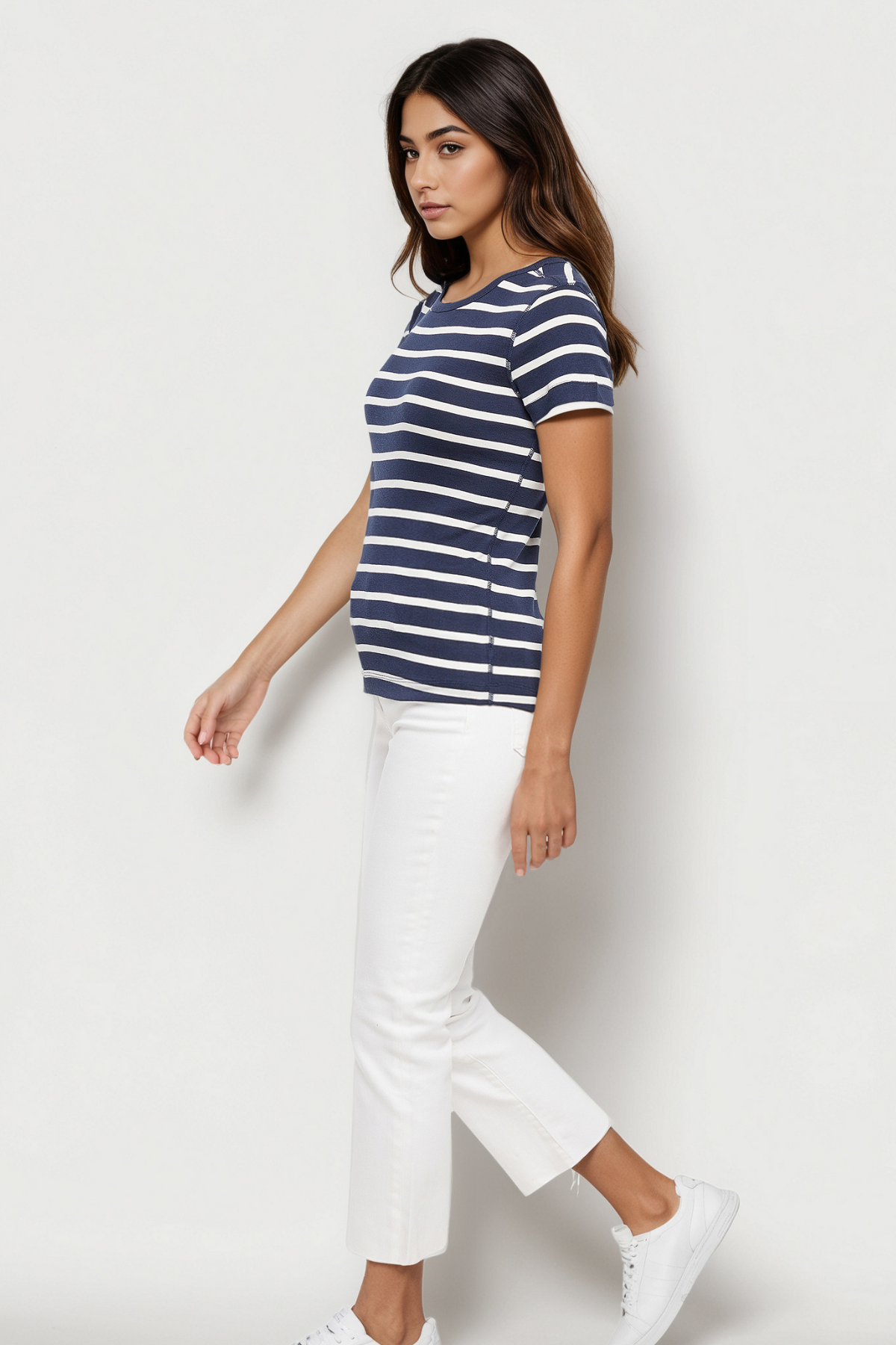 Crew-Neck Short Sleeve Tee | Navy Blazer Mel Stripes