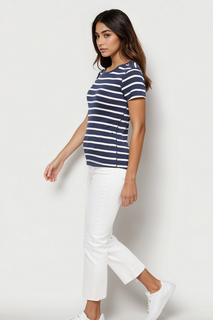 Crew-Neck Short Sleeve Tee | Navy Blazer Mel Stripes