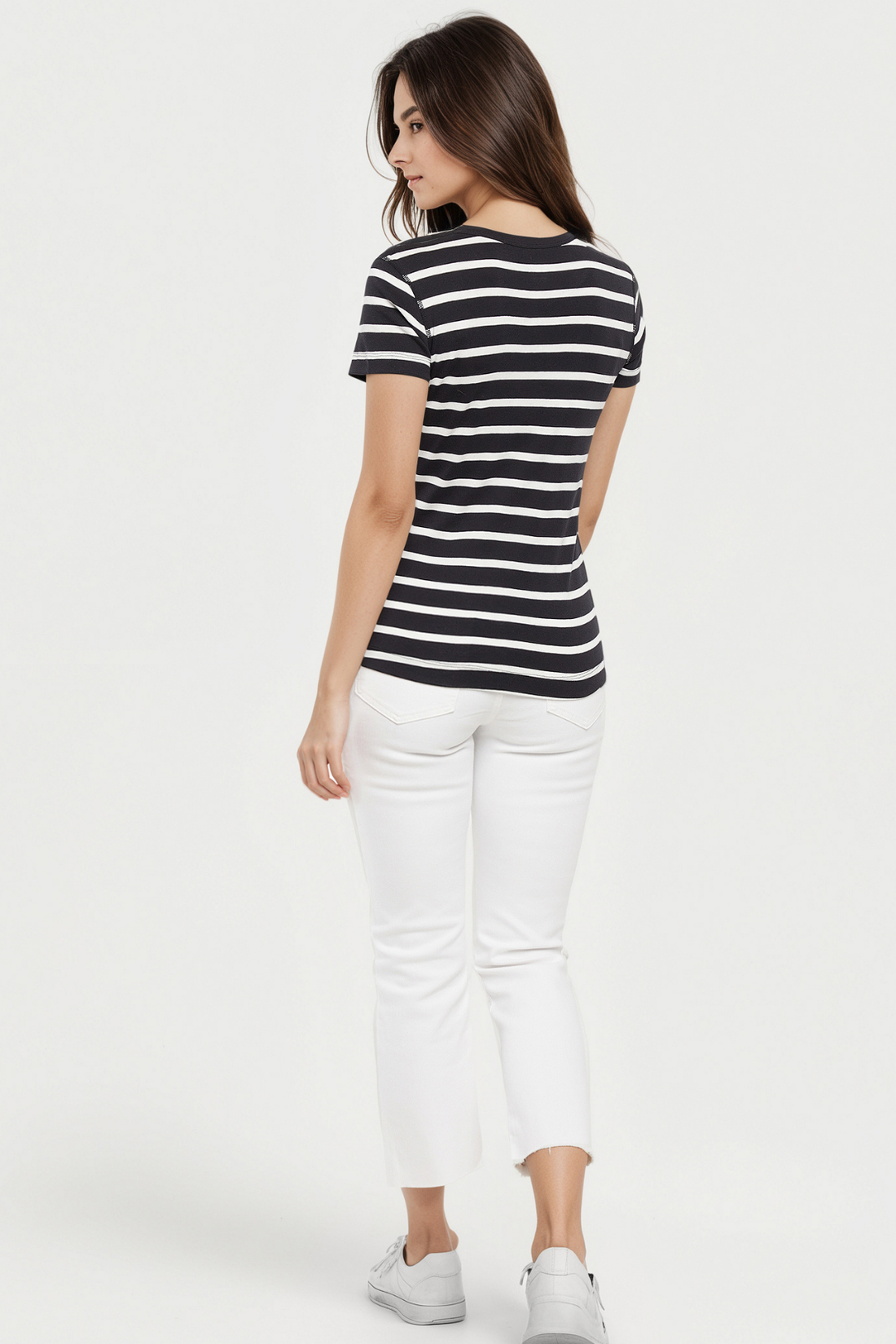 Crew-Neck Short Sleeve Tee | Black Beauty Mel Stripes