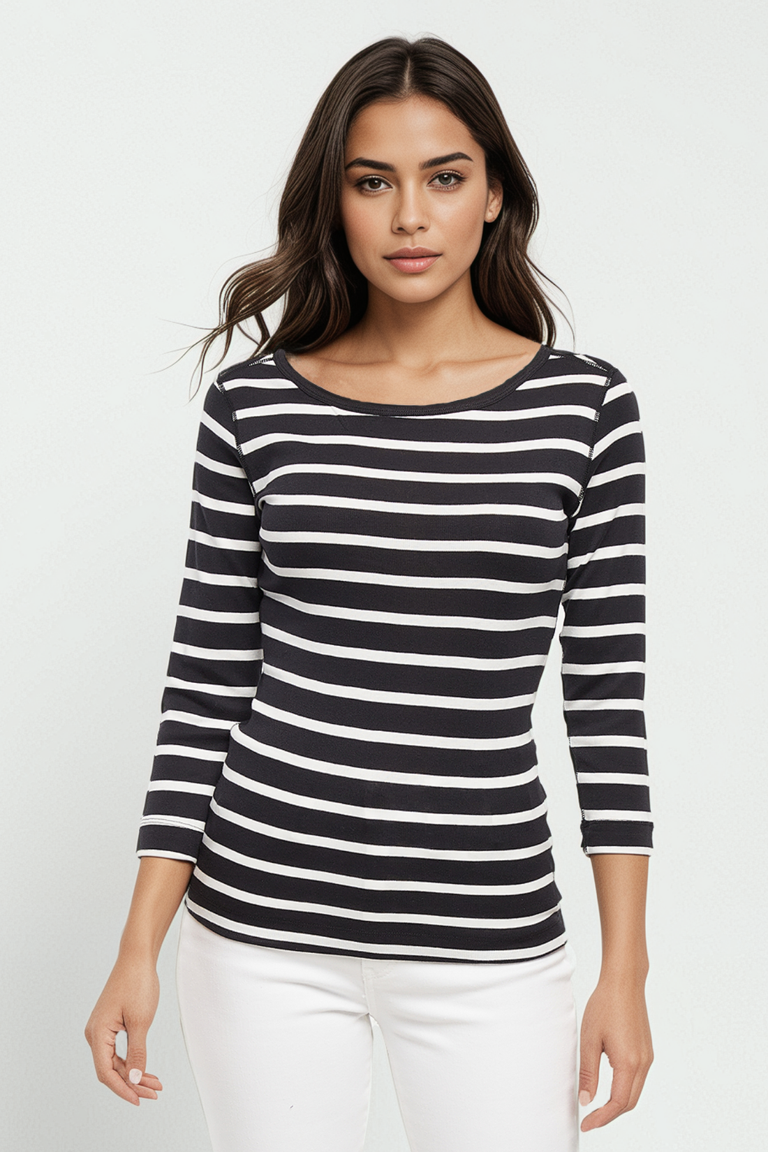 3/4 Sleeve British Tee | Black Beauty Mel Stripes