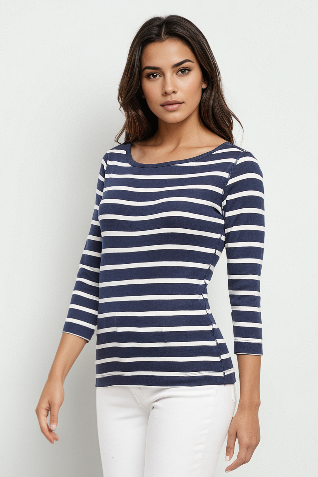3/4 Sleeve British Tee | Navy Blazer Mel Stripes
