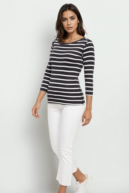 3/4 Sleeve British Tee | Black Beauty Mel Stripes