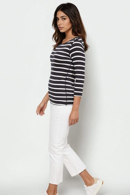 3/4 Sleeve British Tee | Black Beauty Mel Stripes