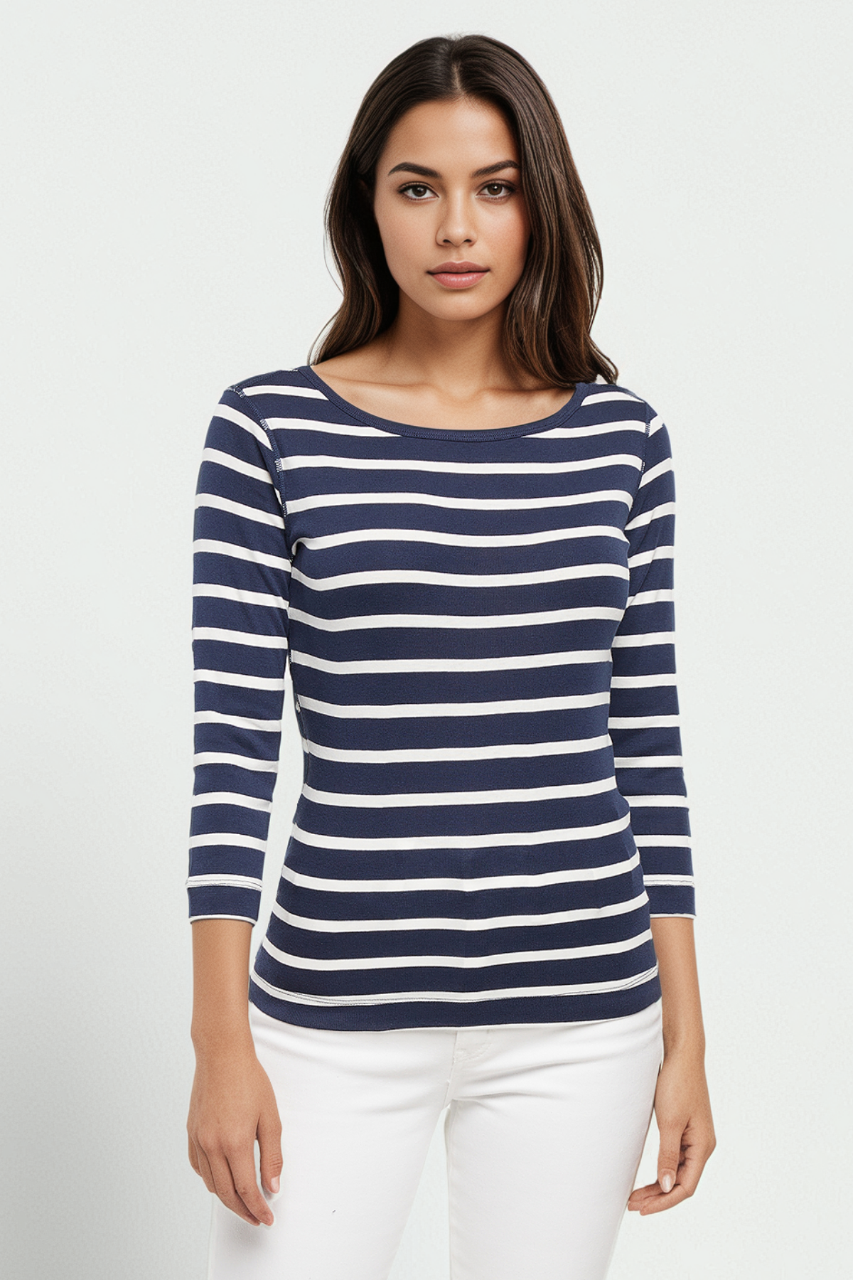 3/4 Sleeve British Tee | Navy Blazer Mel Stripes