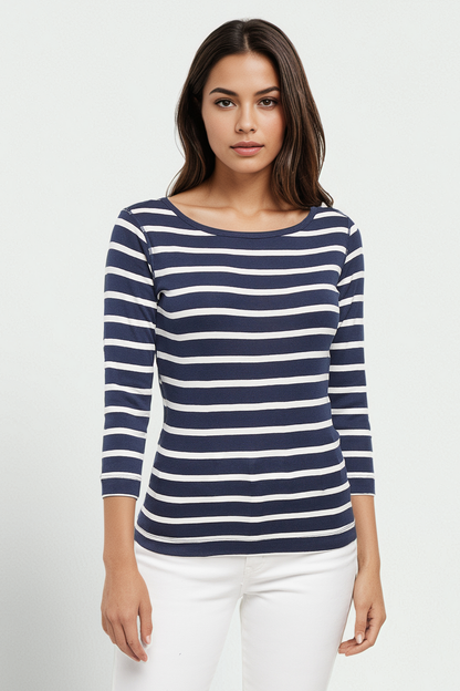3/4 Sleeve British Tee | Navy Blazer Mel Stripes