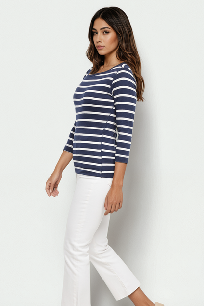 3/4 Sleeve British Tee | Navy Blazer Mel Stripes