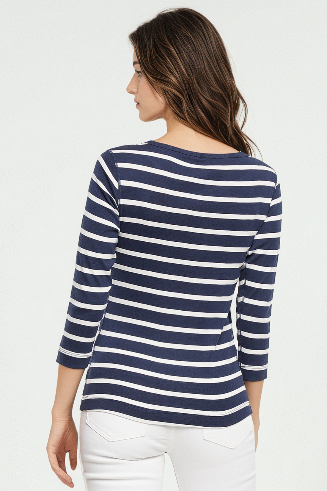 3/4 Sleeve British Tee | Navy Blazer Mel Stripes