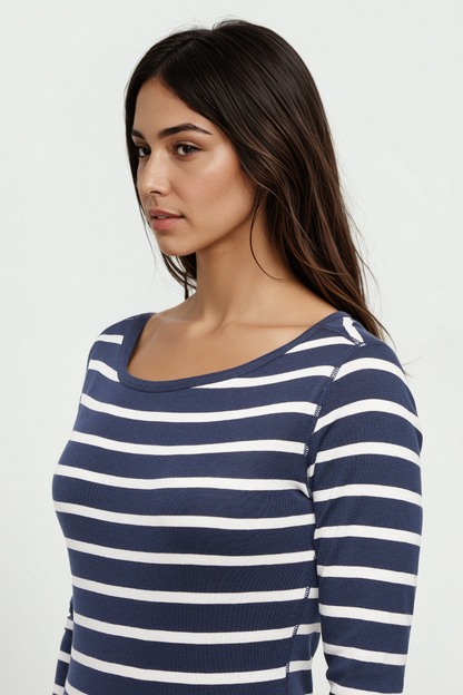 3/4 Sleeve British Tee | Navy Blazer Mel Stripes