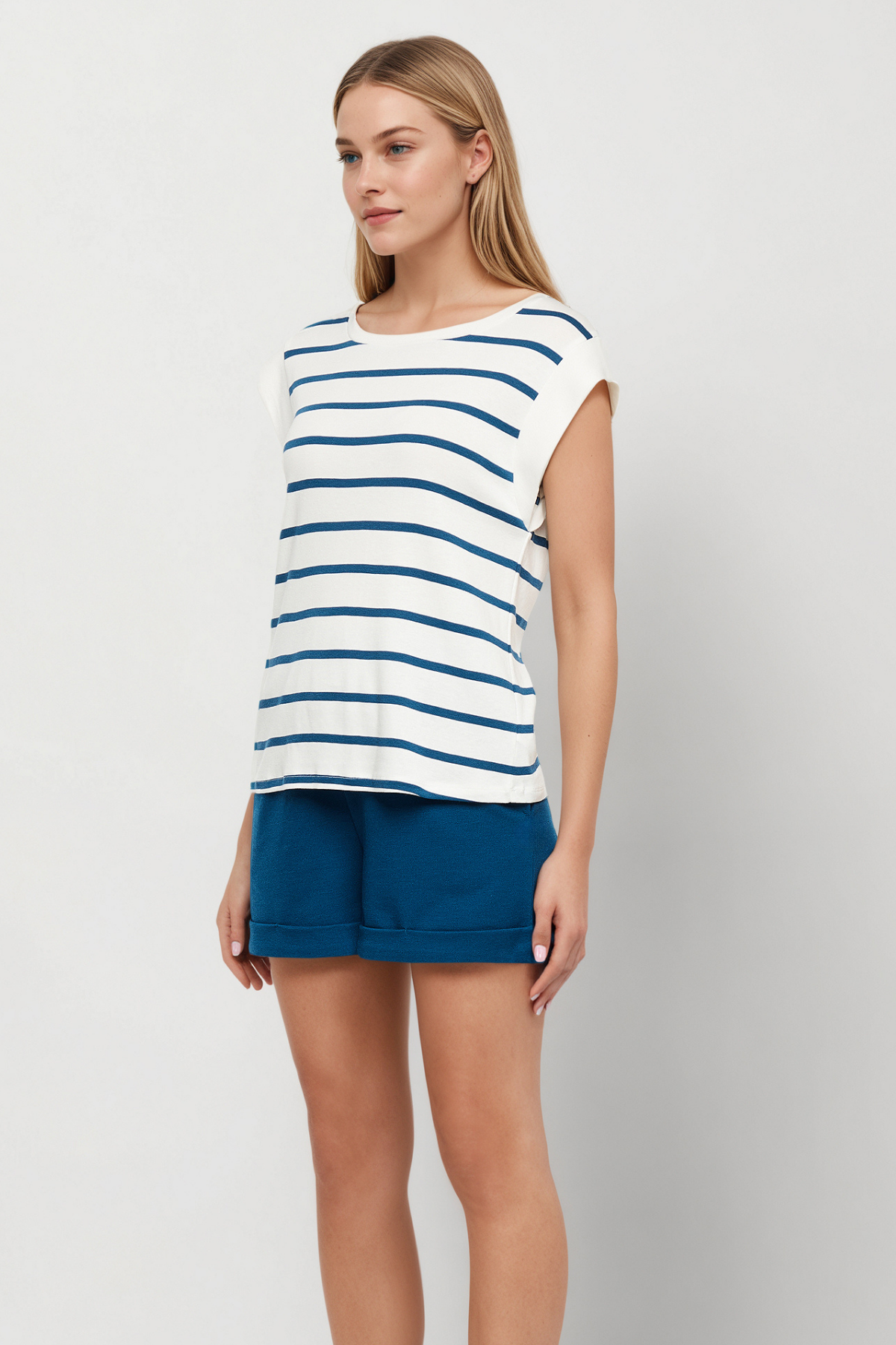 Constance Rib Top | Navy Peony Constance Stripe