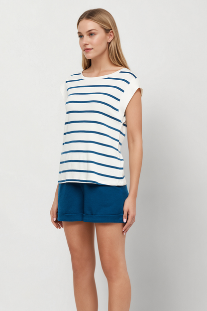Constance Rib Top | Navy Peony Constance Stripe