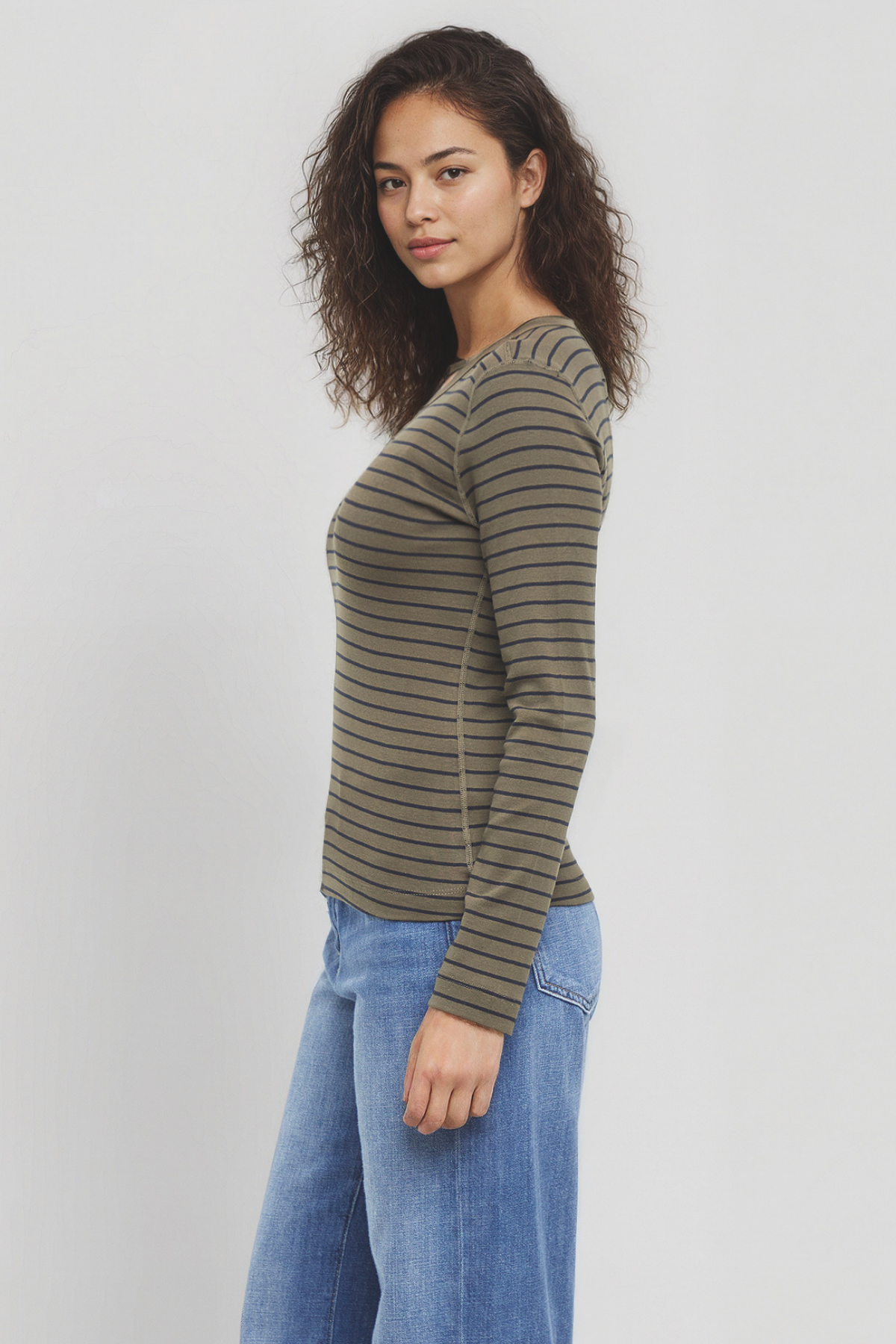 Victoria Crew-Neck Long Sleeve Rib Tee | Grape Leaf Stripe