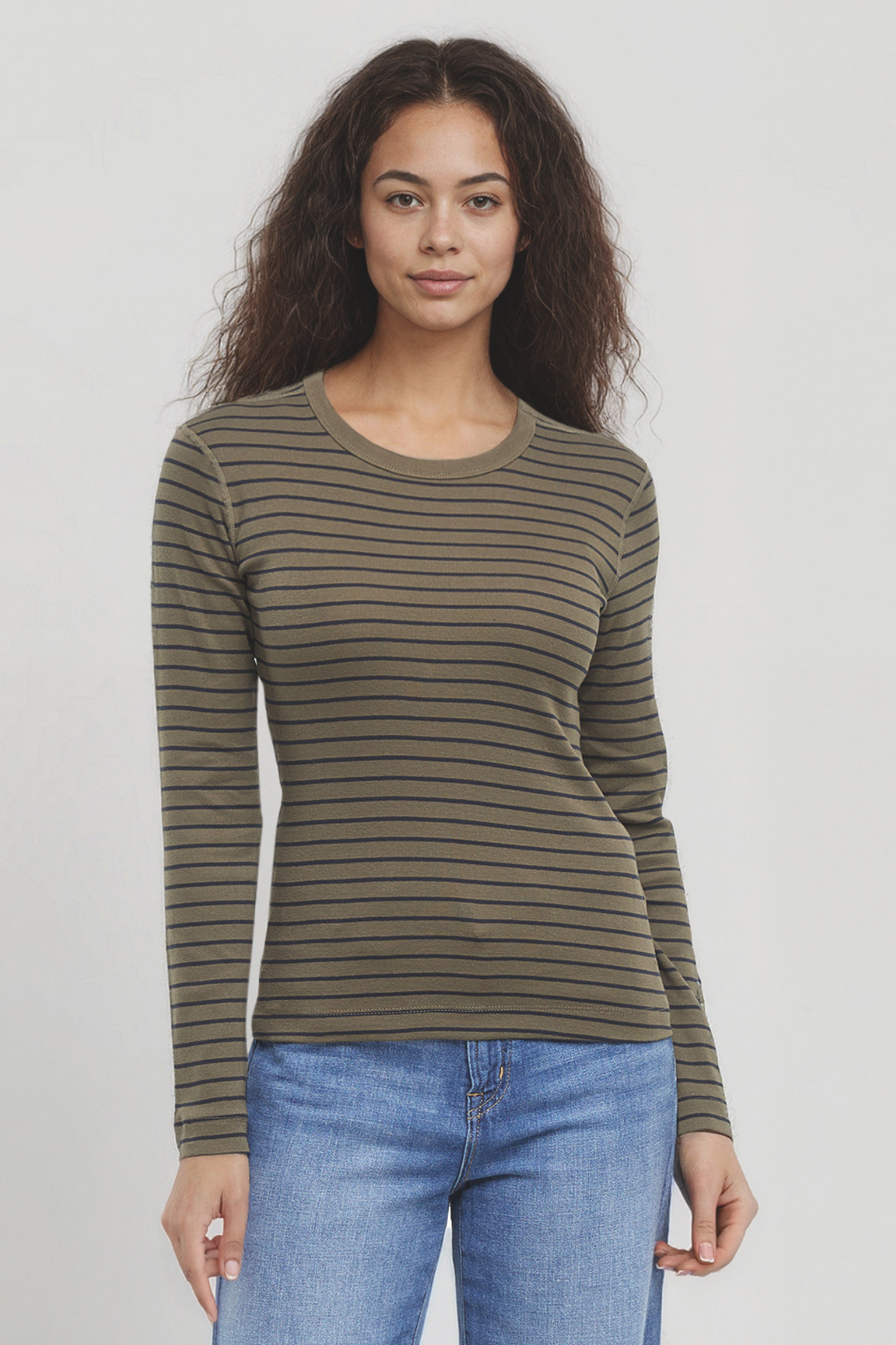 Victoria Crew-Neck Long Sleeve Rib Tee | Grape Leaf Stripe