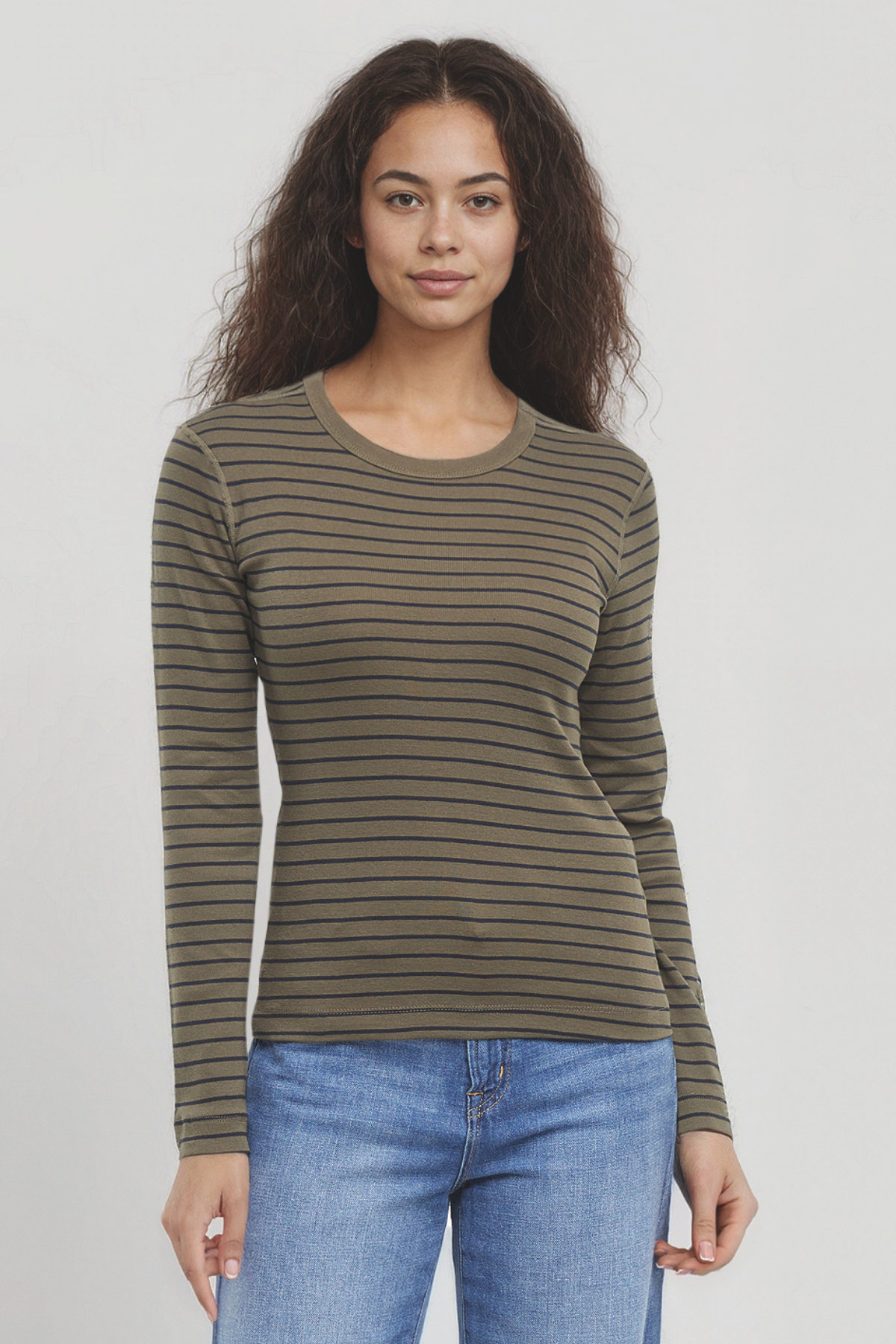 Victoria Crew-Neck Long Sleeve Rib Tee | Grape Leaf Stripe