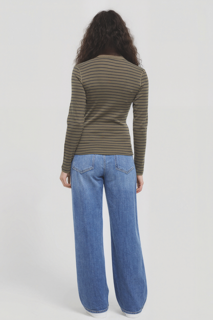 Victoria Crew-Neck Long Sleeve Rib Tee | Grape Leaf Stripe