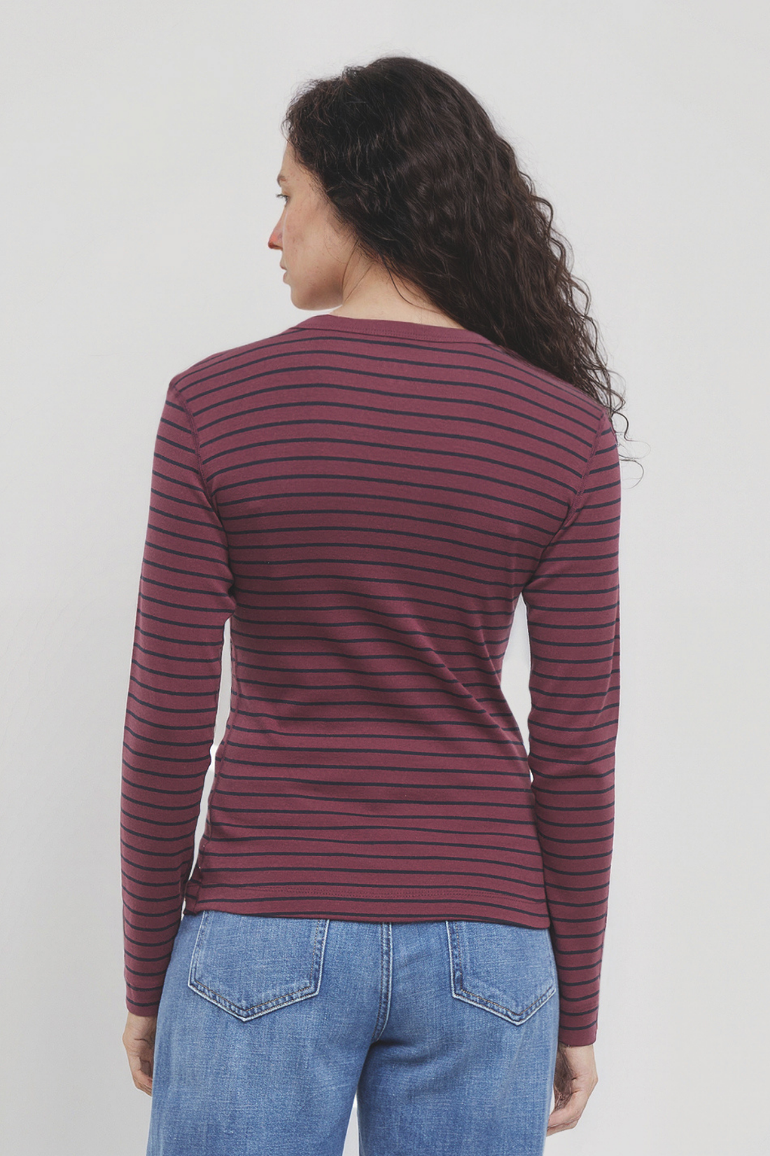 Victoria Crew-Neck Long Sleeve Rib Tee | Fig Stripe