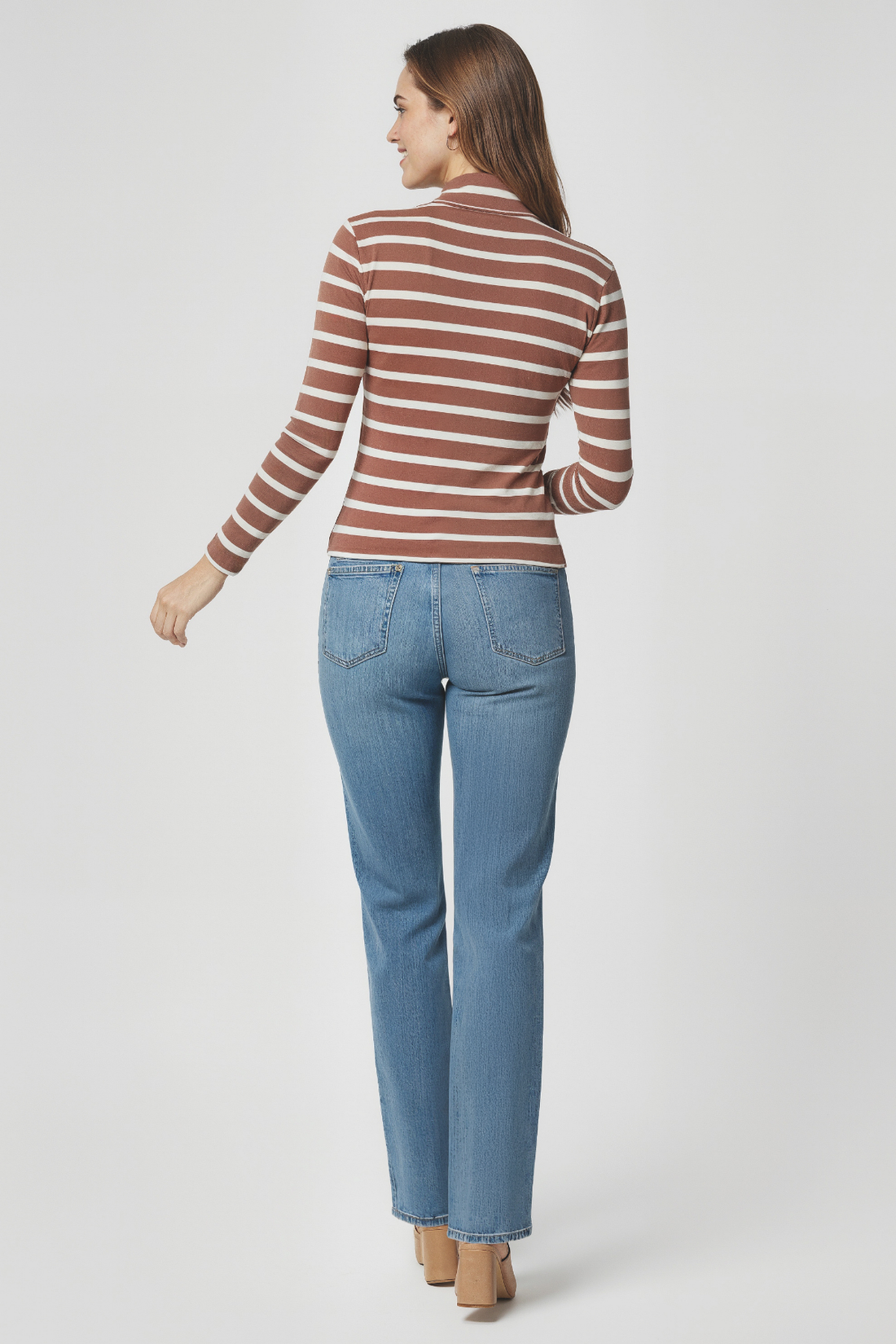 Ribbed Turtle Neck Long Sleeve Tee | Crushed Berry Mel Stripe