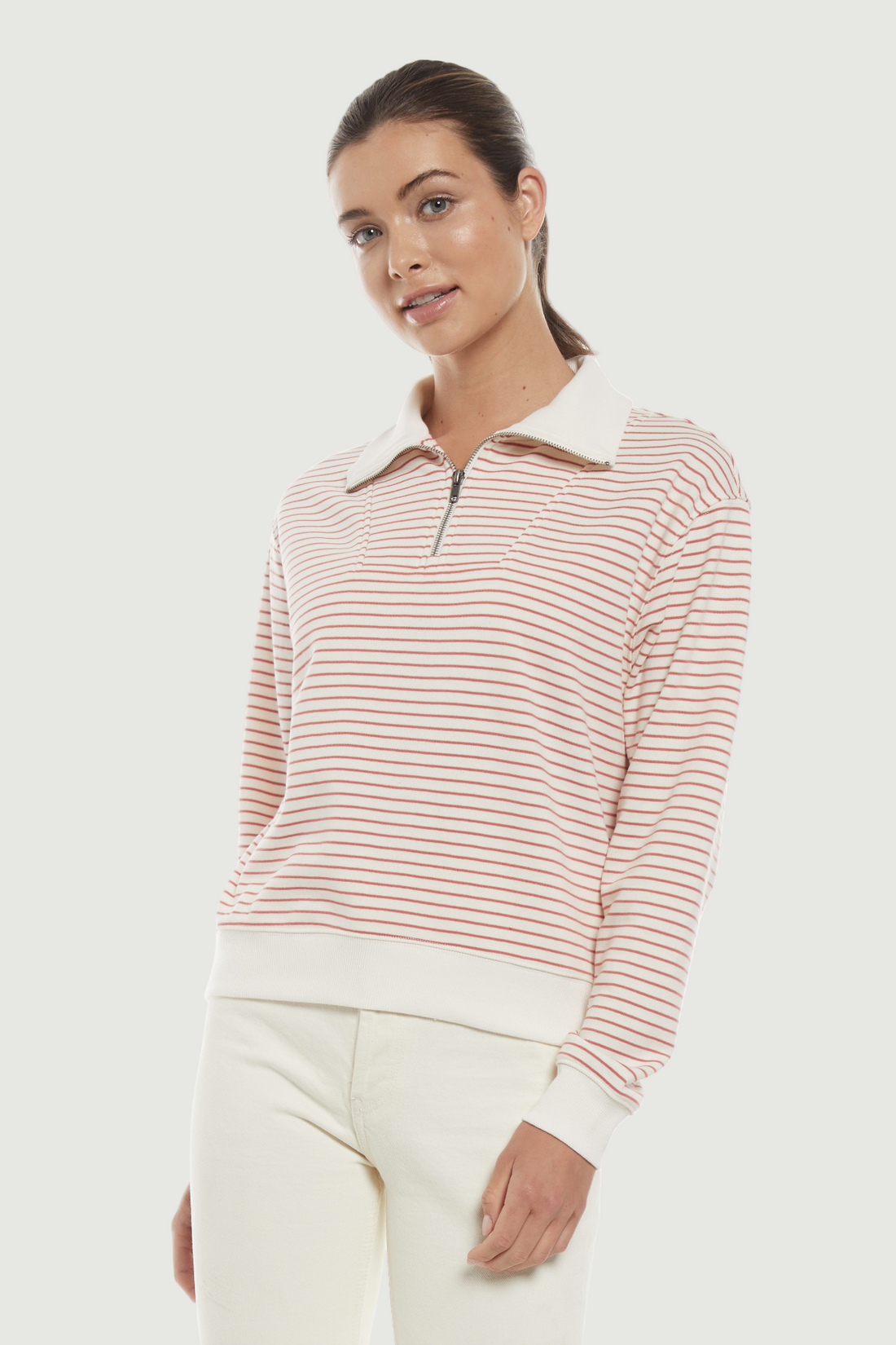 Marty Pullover | Egret Dusty Cedar Stripe