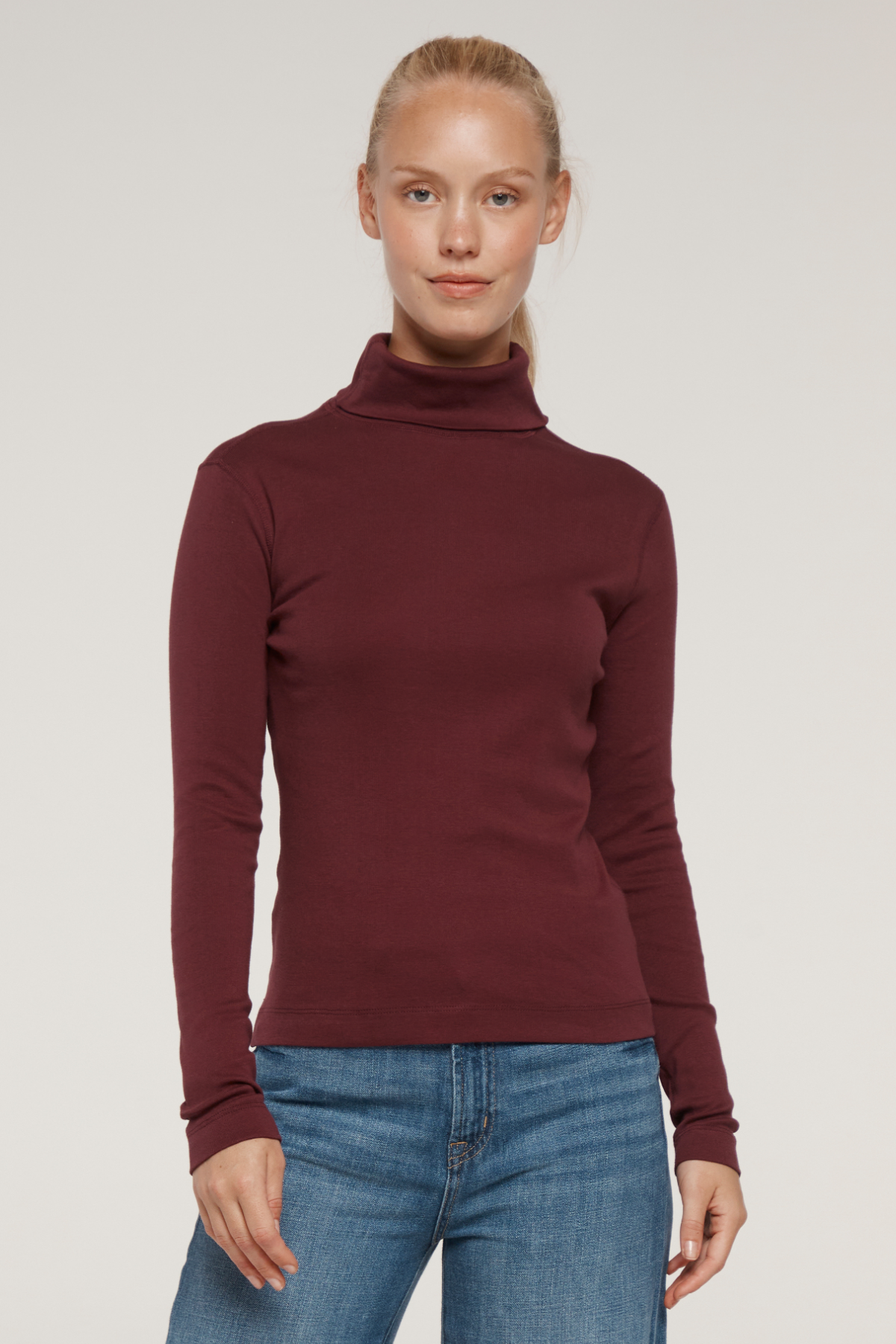 Ribbed Turtle Neck Long Sleeve Tee | Fig