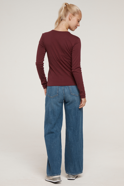 Ribbed Crew-Neck Long Sleeve Tee | Fig