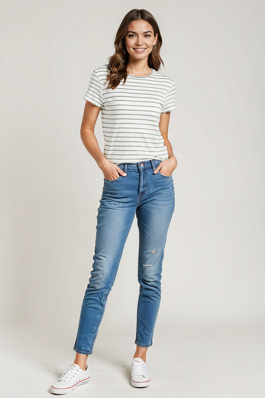 Rib Crew Stripe Tee | Hedge Green Stripe