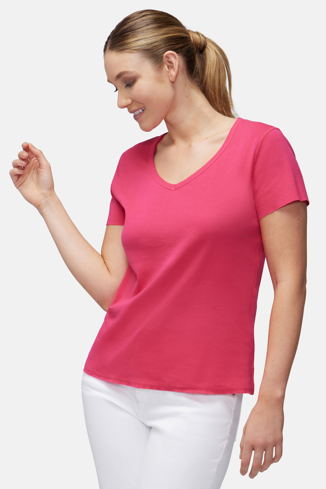 V-Neck Short Sleeve Tee | Bright Rose