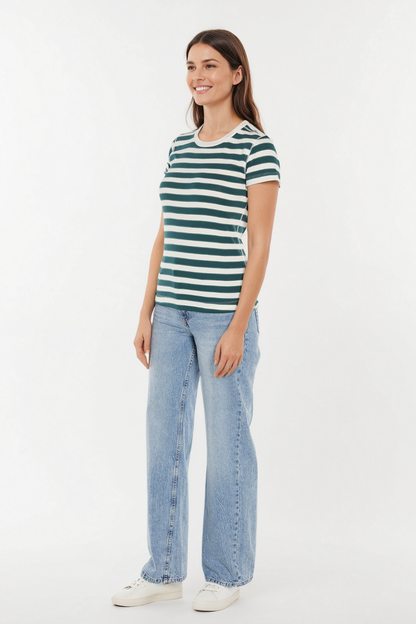 Crew-Neck Short Sleeve Tee | Egret Sea Moss Blue Spruce Stripe