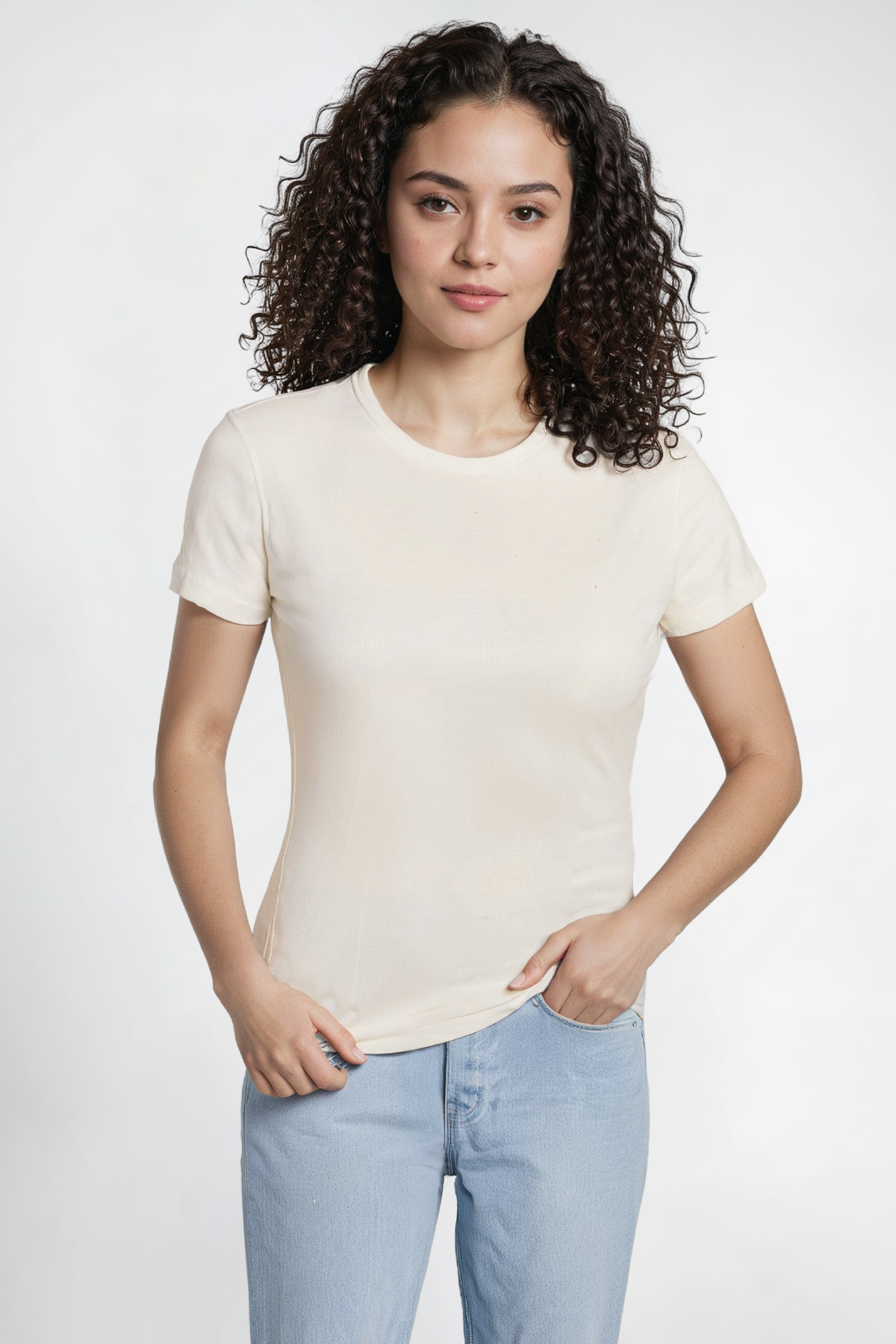 Crew-Neck Short Sleeve Tee | Egret