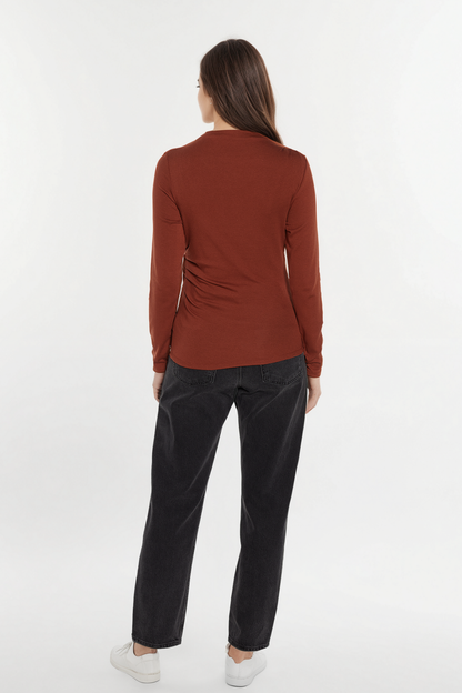 Ramy Pleated Long Sleeve Tee | Cherry Mahogany