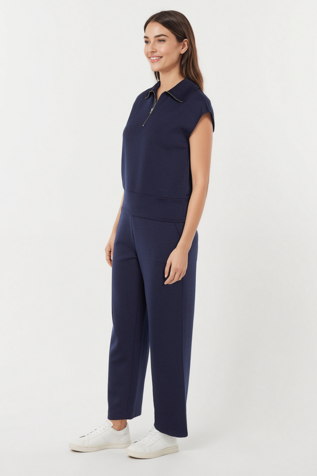 Aria Mock Neck Top | Navy