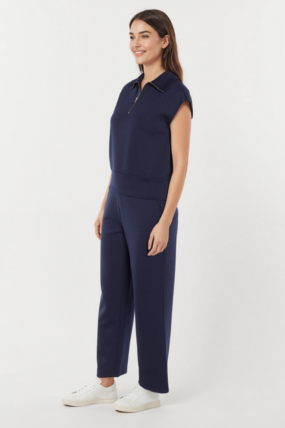Aria Mock Neck Top | Navy