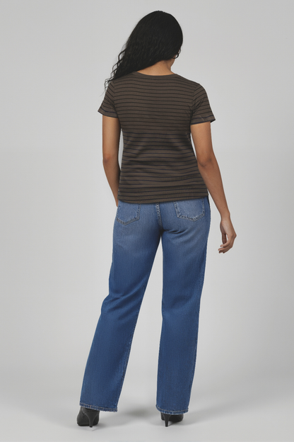 Crew-Neck Short Sleeve Rib Tee | Grape Leaf Stripe