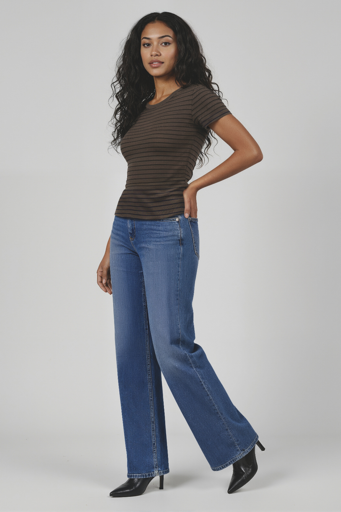 Crew-Neck Short Sleeve Rib Tee | Grape Leaf Stripe