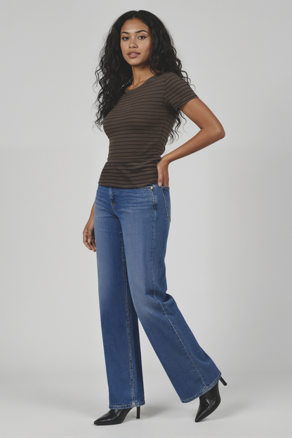 Crew-Neck Short Sleeve Rib Tee | Grape Leaf Stripe